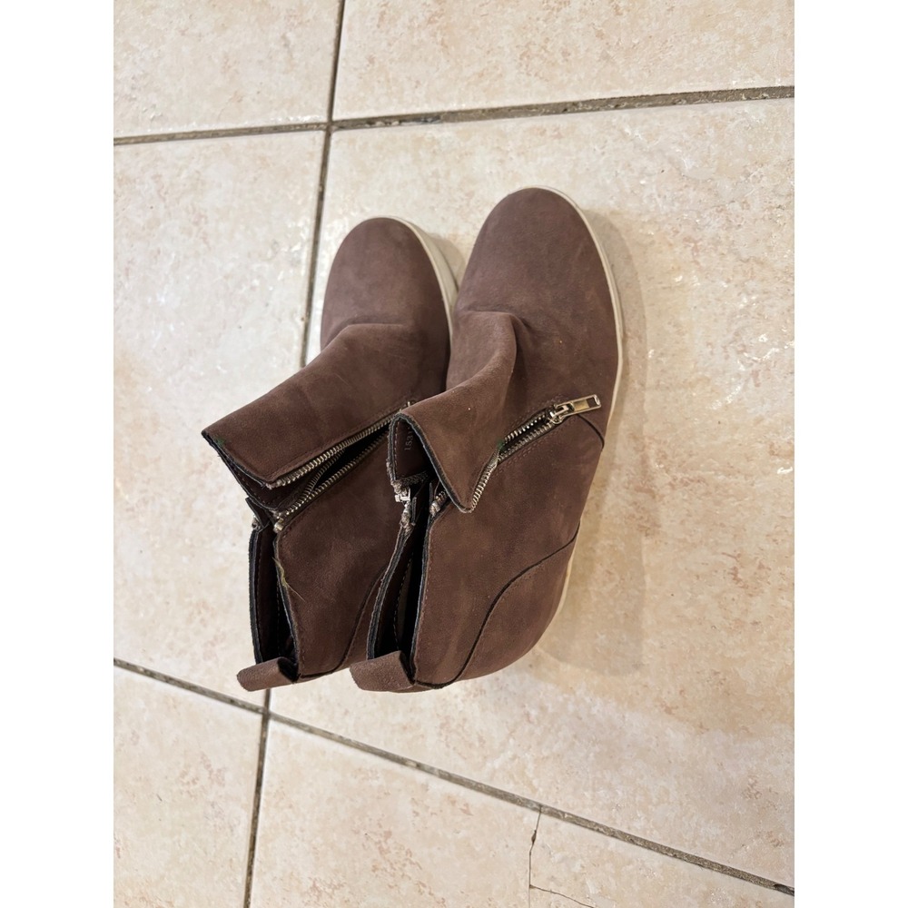 Wedge‎ Sneakers Women's Size 8 Brown Suede Ankle Booties Side Zip Casual Shoes